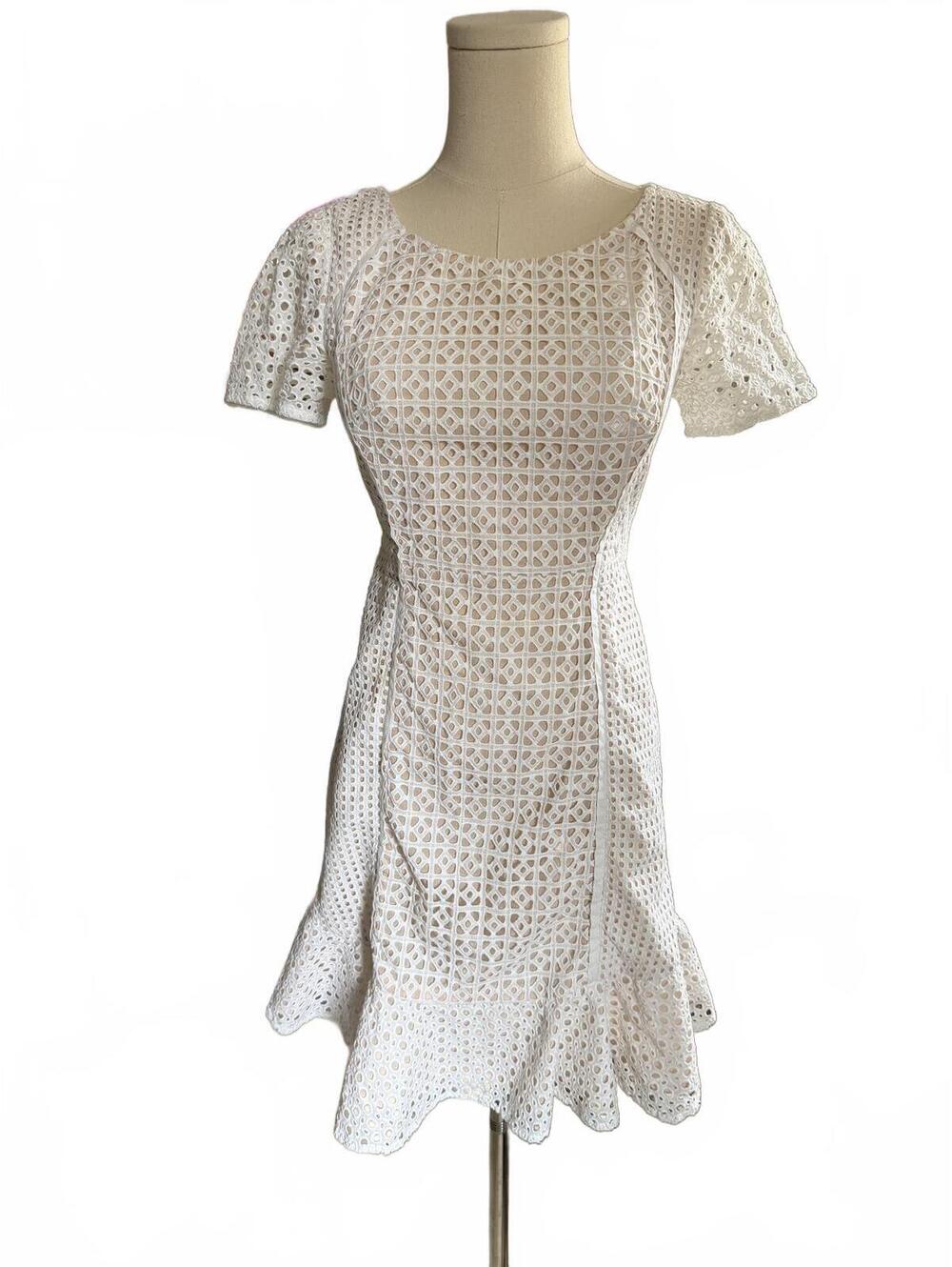 Anthropology HD in Paris White Lace Eyelet Fit & Flare Mini Dress